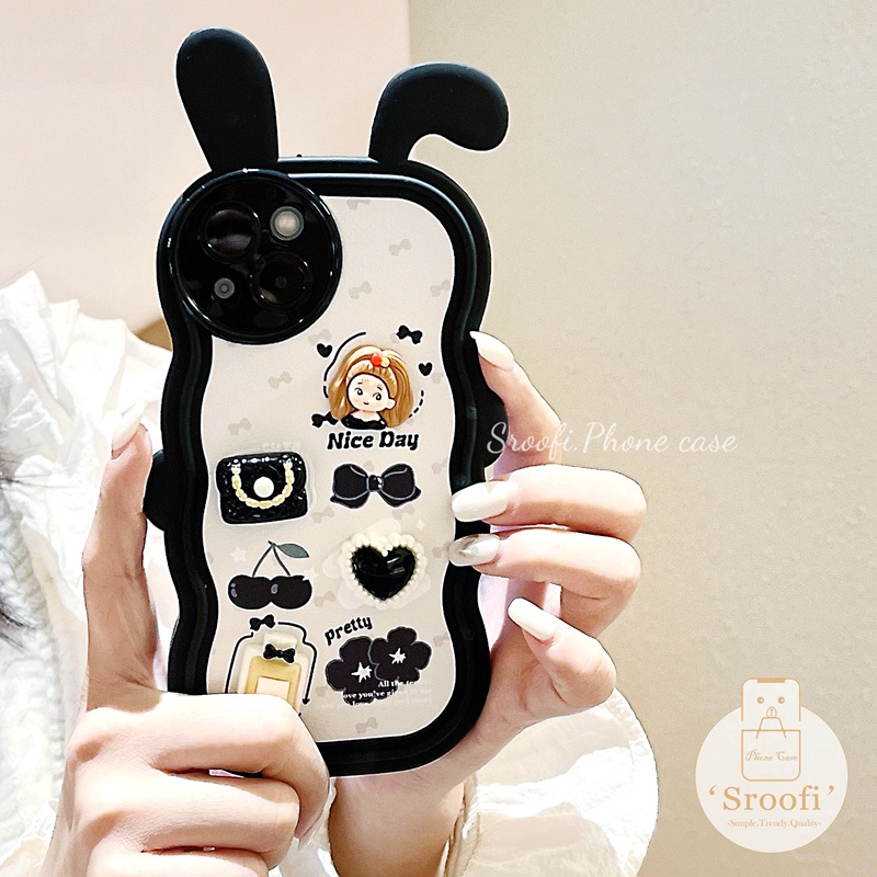 Ốp Điện Thoại Da Mềm Chống Thấm Nước Hình Tai Thỏ 3D Bảo Vệ Ống Kính Máy Ảnh Cho iPhone 14 Plus 13 12 11 Pro Max X XS Max XR