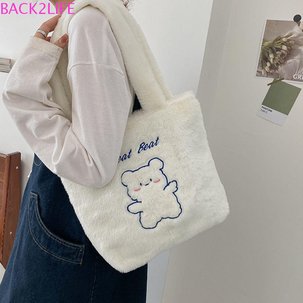 Túi Xách Tay Bằng Vải Bông Sức Chứa Lớn In Họa Tiết Gấu Hoạt Hình Dễ Thương