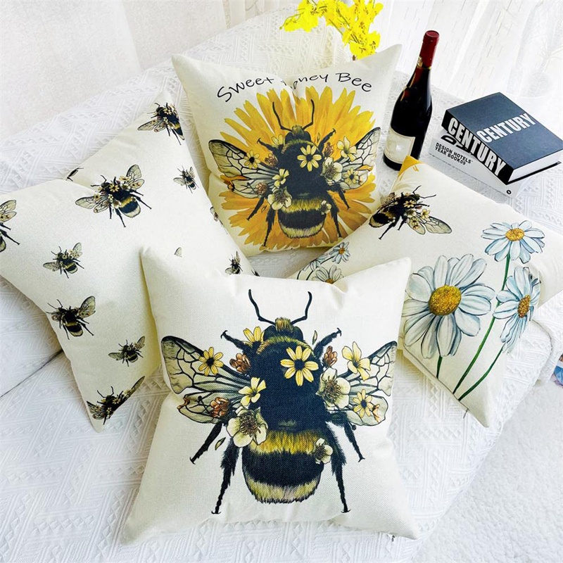 Bộ 4 Vỏ Gối Họa Tiết Chú Ong Trang Trí Nhà Cửa 18X18