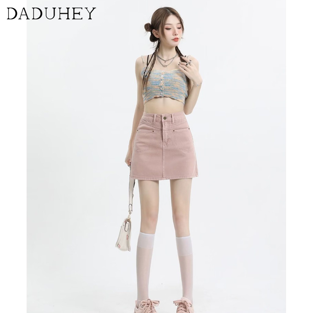 Chân váy denim DADUHEY size lớn kiểu chữ A ôm hông phối túi cạp cao thời trang phong cách Hàn Quốc