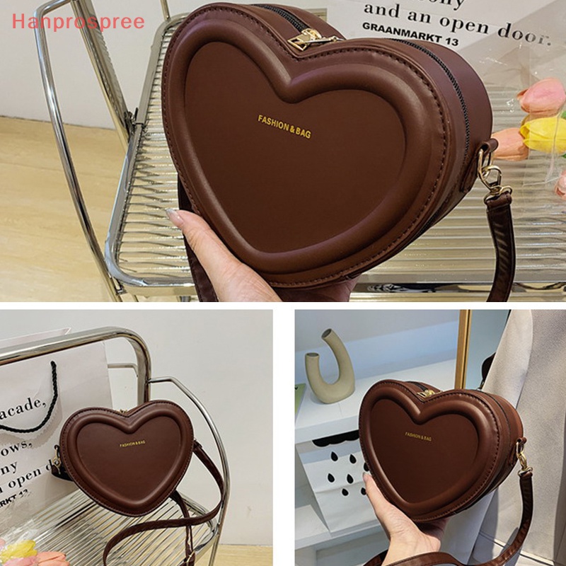 Hanprospree Túi Xách Da PU Màu Trơn Hình Trái Tim Thời Trang Cho Nữ