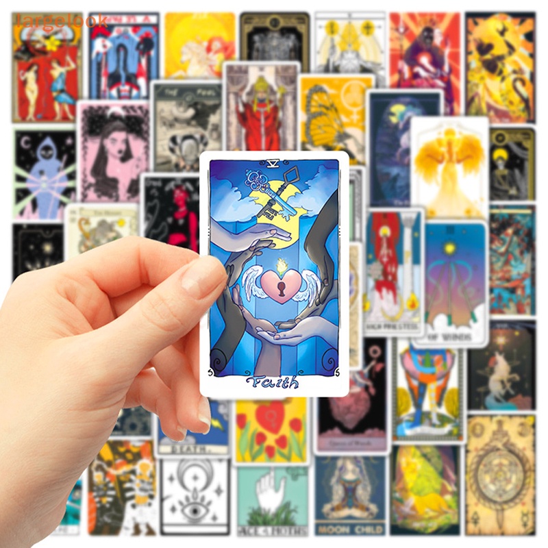 Bộ 50 Miếng Dán Thẻ Bài Tarot Graffiti Chống Thấm Nước Dùng Trang Trí Vali / Laptop / Ván Trượt / Xe Máy