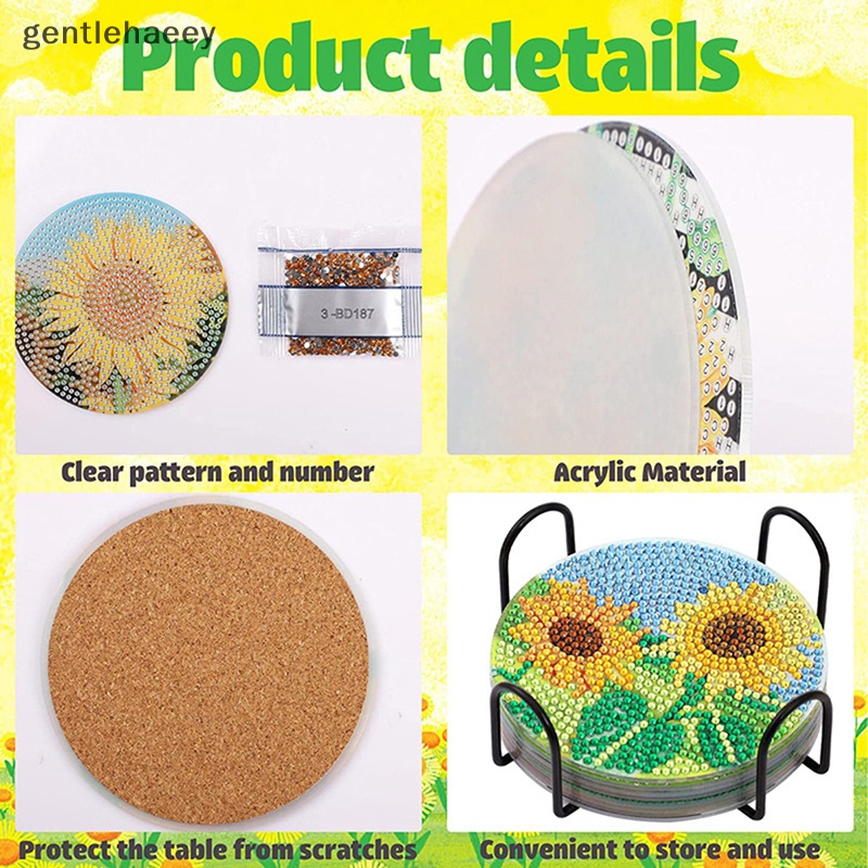 Bộ 6 / 8 Đế Lót Ly Hình Kim Cương Kèm Giá Đỡ Tiện Dụng DIY