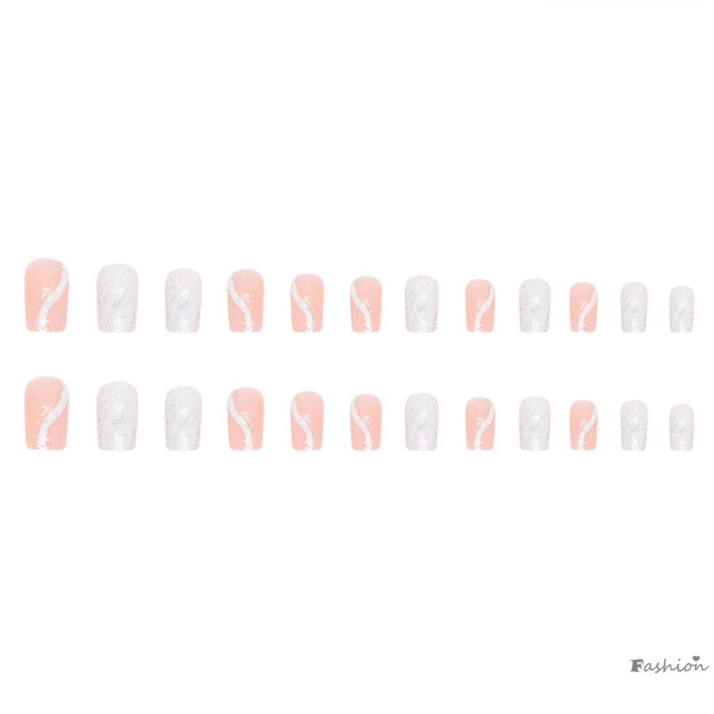 Bộ Móng Tay Giả Hình Vuông Màu Hồng Lấp Lánh Bền &amp; Không Bao Giờ Xẻ Tà Thoải Mái