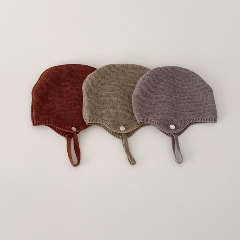 Mũ Beanie Đan Len Giữ Ấm Thoáng Khí Bảo Vệ Tai Cho Bé Gái 0-1 Tuổi