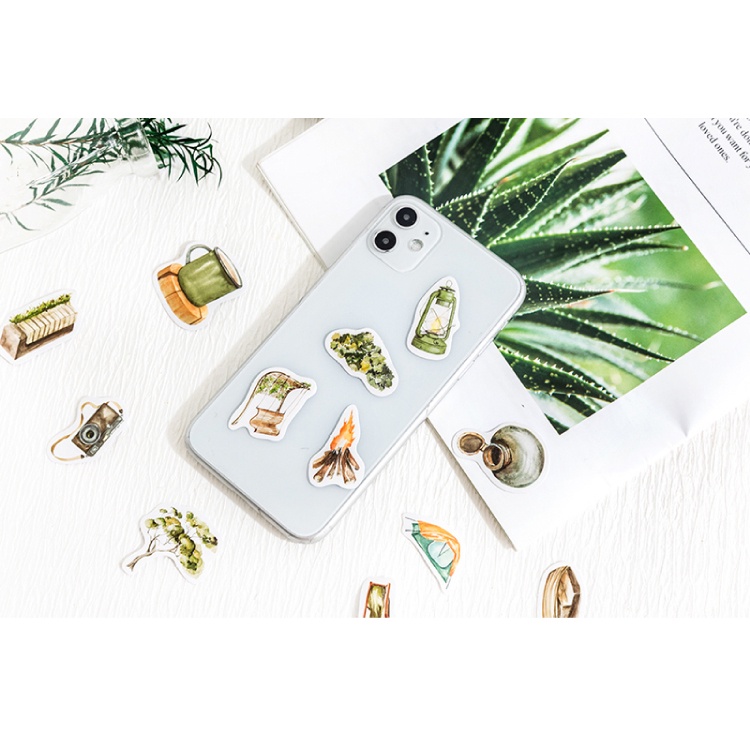 Set 45 Sticker Dán Trang Trí Sổ Tay Hình Thời Gian Cắm Trại