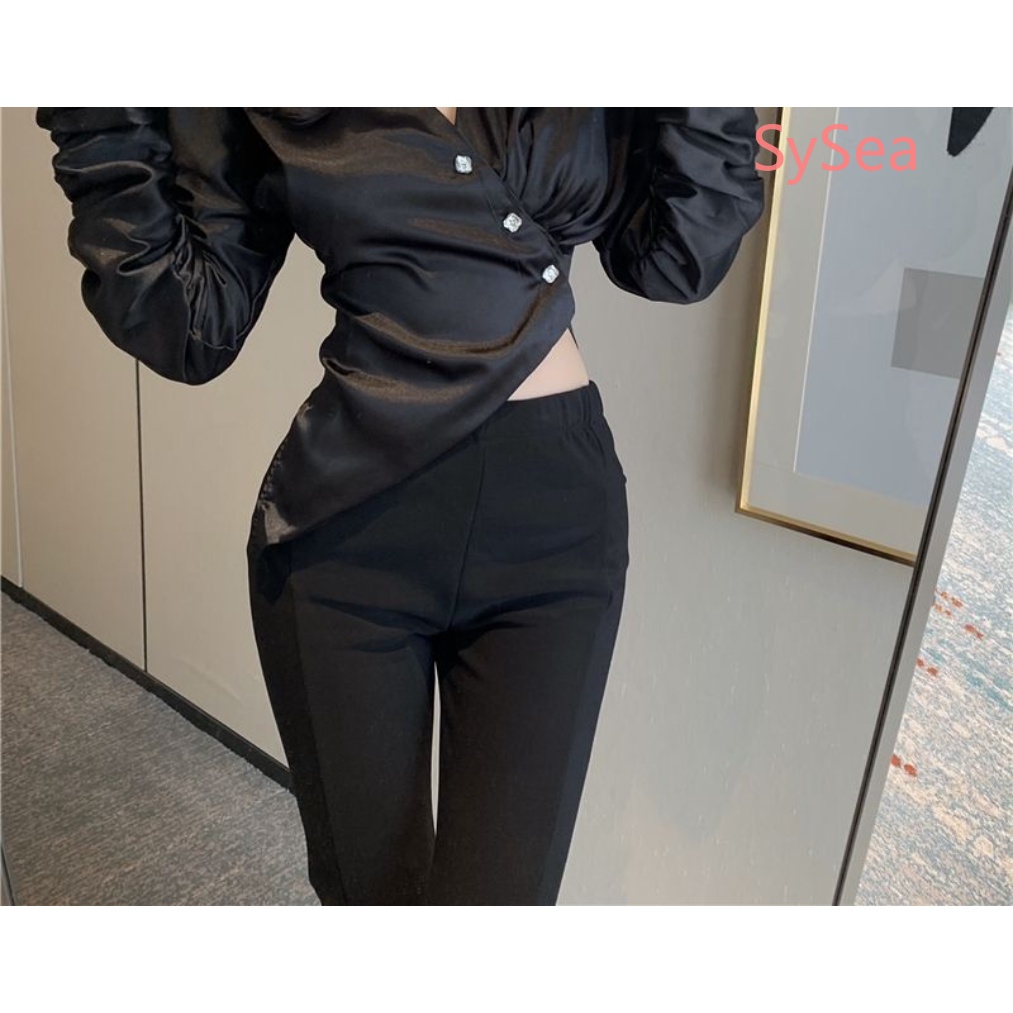 Áo Kiểu Tay Dài Cổ Chữ V Phong Cách Pháp Cho Nữ