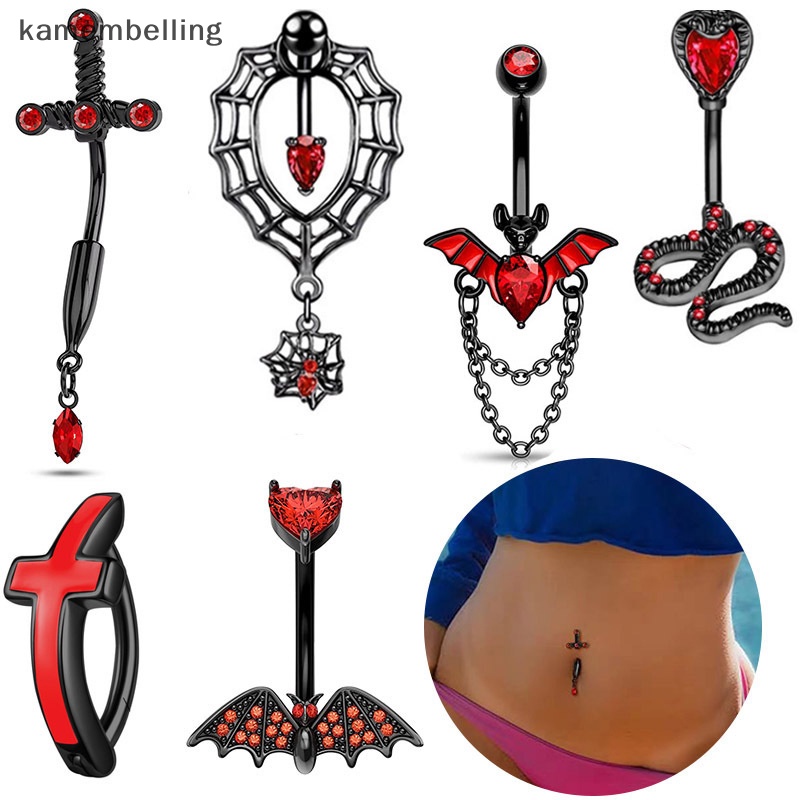 Kamembelling Khuyên Rốn Thép Không Gỉ Hình Rắn Đính Đá Zircon Đỏ Phong Cách Halloween Sáng Tạo