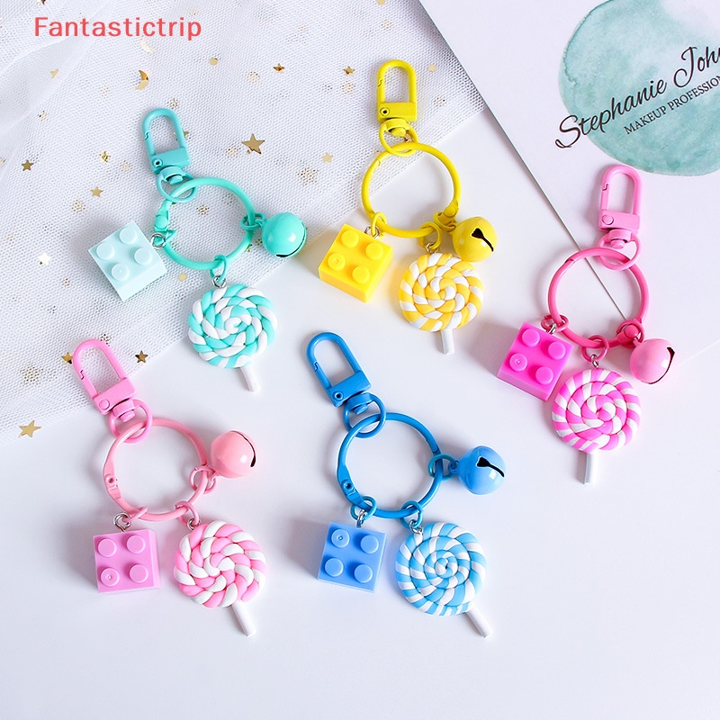 [Fantastictrip] Móc Khóa Hình Kẹo Mút Phối Chuông Dễ Thương Trang Trí Ba Lô / Ô Tô / Túi Xách Mới