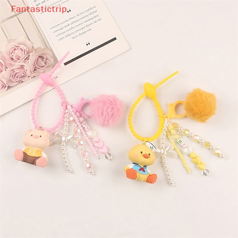 [Fantastictrip] Móc Khóa Hình Động Vật Hoạt Hình Động Vật / Gấu / Thỏ / Heo Có Bóng Lông Trang Trí Ba Lô / Ô Tô