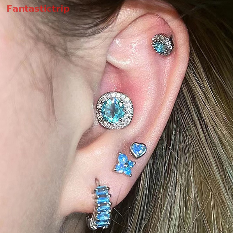 1 Khuyên Tai Xoắn Ốc Đính Đá Zircon Xanh Dương Thời Trang Mới