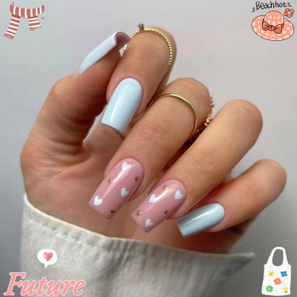 Set 24 Móng Tay Giả Viền Đen Phong Cách Pháp DIY