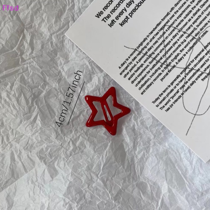 Set 5 Kẹp Tóc Hình Ngôi Sao Đỏ May Mắn Bằng Kim Loại Cho Nữ