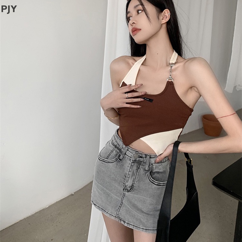 Áo Croptop Không Tay Dáng Ôm Phong Cách Retro Thời Trang Mùa Hè Dành Cho Nữ PJ