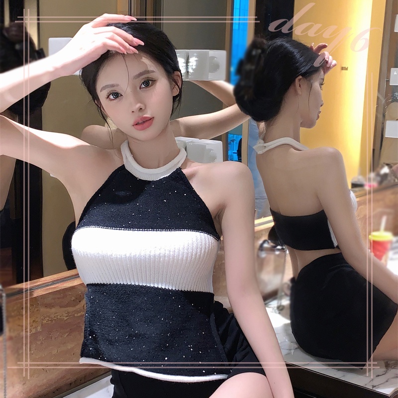 Áo Croptop Dệt Kim Sát Nách Thời Trang Mùa Hè Hàn Quốc Cho Nữ