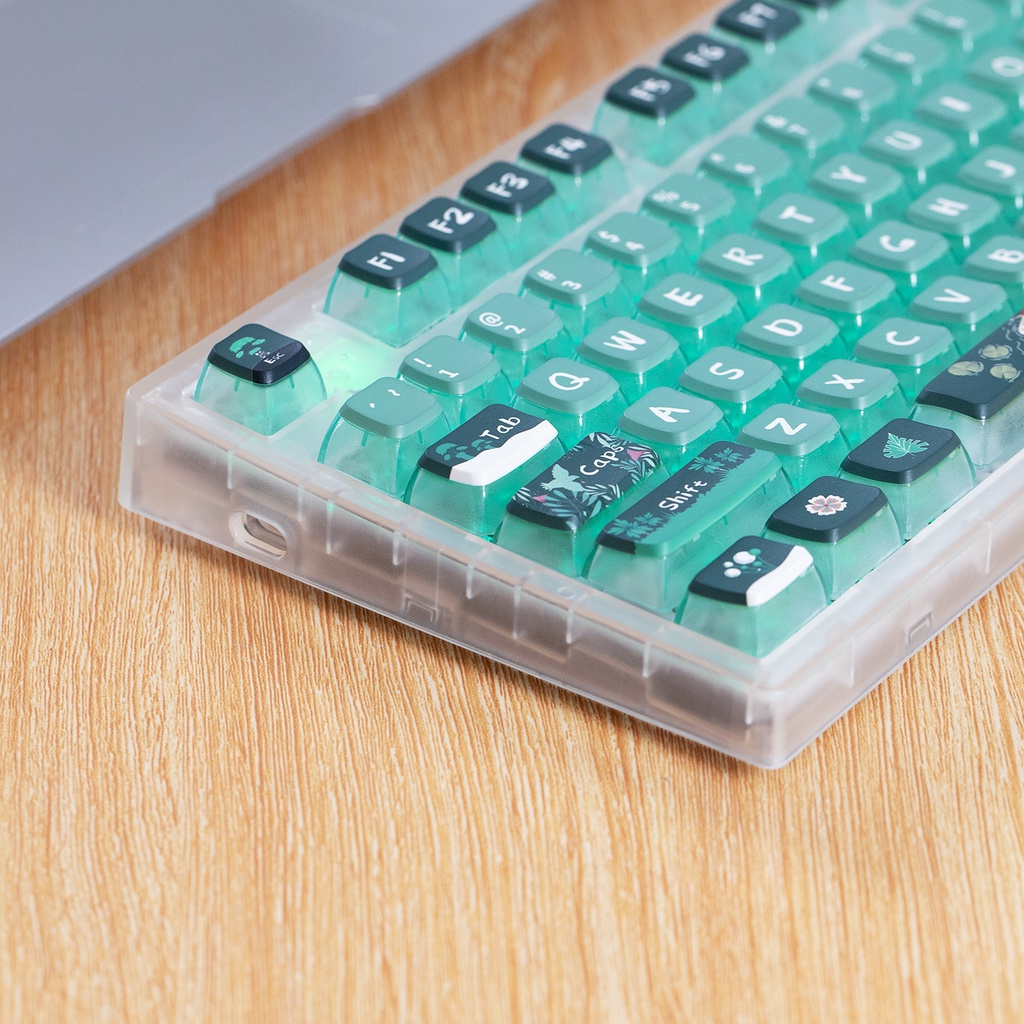 Set 118 Nút Bàn Phím Cơ Bằng Da PBT Trong Suốt In Hình Mèo Hồng Dễ Thương