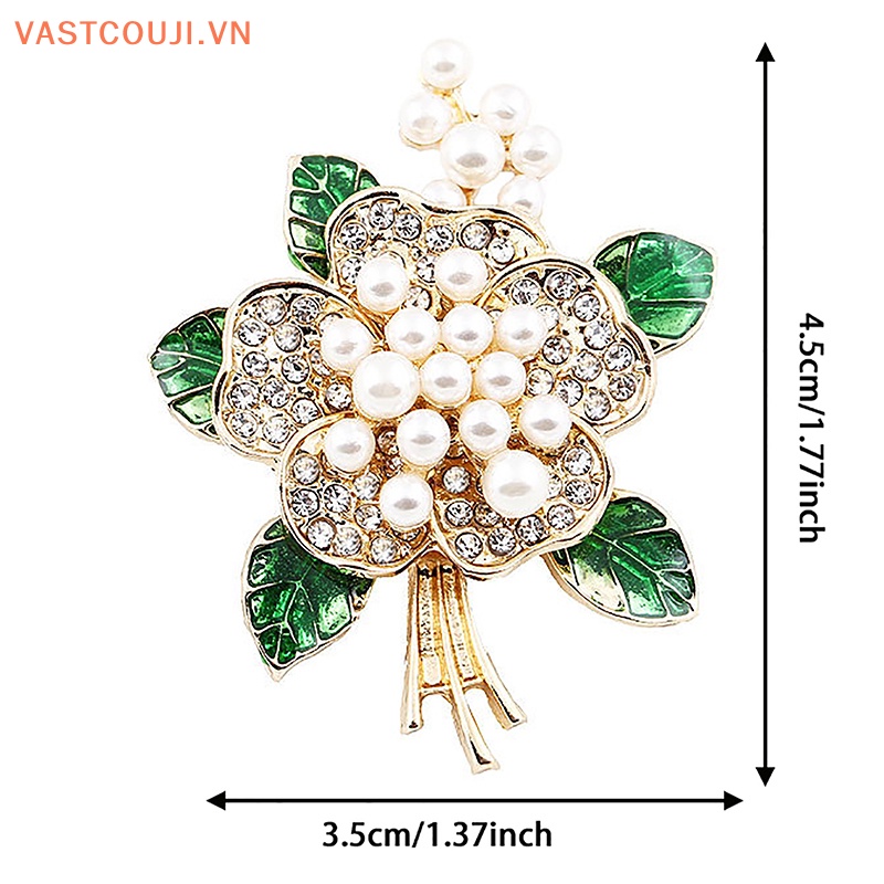 Ghim Cài Áo Hình Hoa Lá Đính Đá Ngọc Trai Cao Cấp Thời Trang Cho Nữ