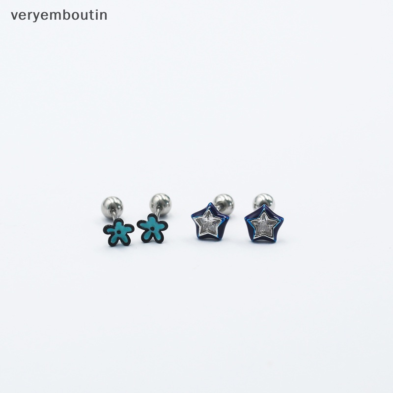 1 Đôi Bông Tai Đính Đá Zircon Hình Hoa / Ngôi Sao Dễ Thương Dành Cho Nữ