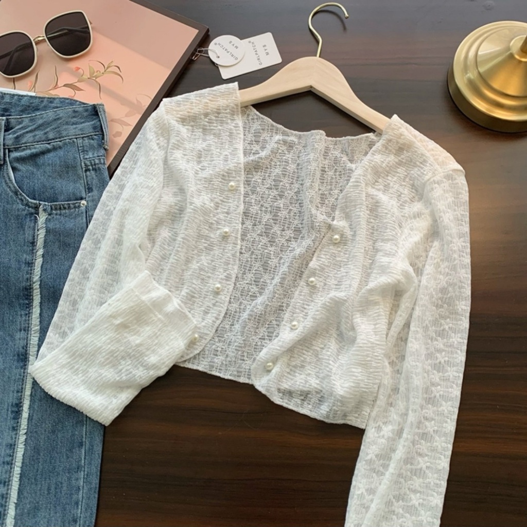 Áo Khoác Ren Mỏng Dài Tay Chống Nắng Mùa Hè Cho Nữ