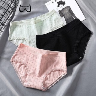 Quần Lót cotton Màu Trơn Lưng Vừa Không Đường May Phối Ren Dễ Thương Thoải Mái Phong Cách Nhật Bản Quyến Rũ Cho Nữ