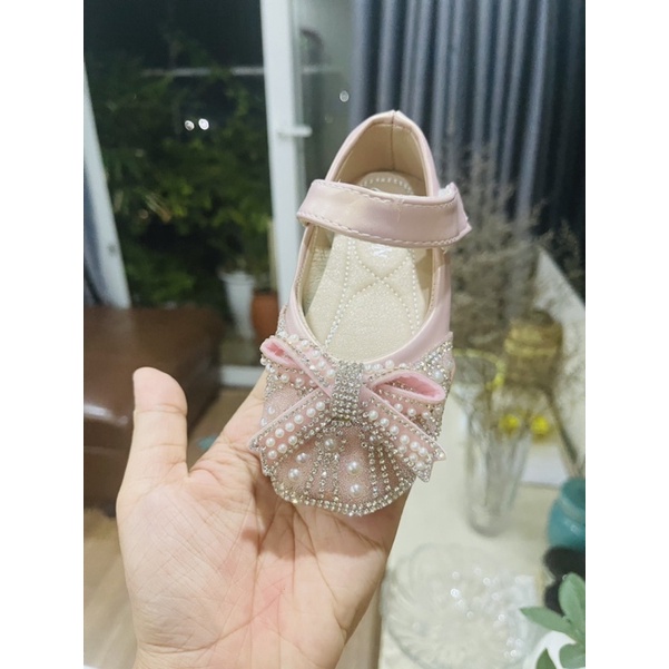 <From nhỏ> Giày búp bê đính nơ đá lấp lánh xinh xắn đế mềm cho bé gái