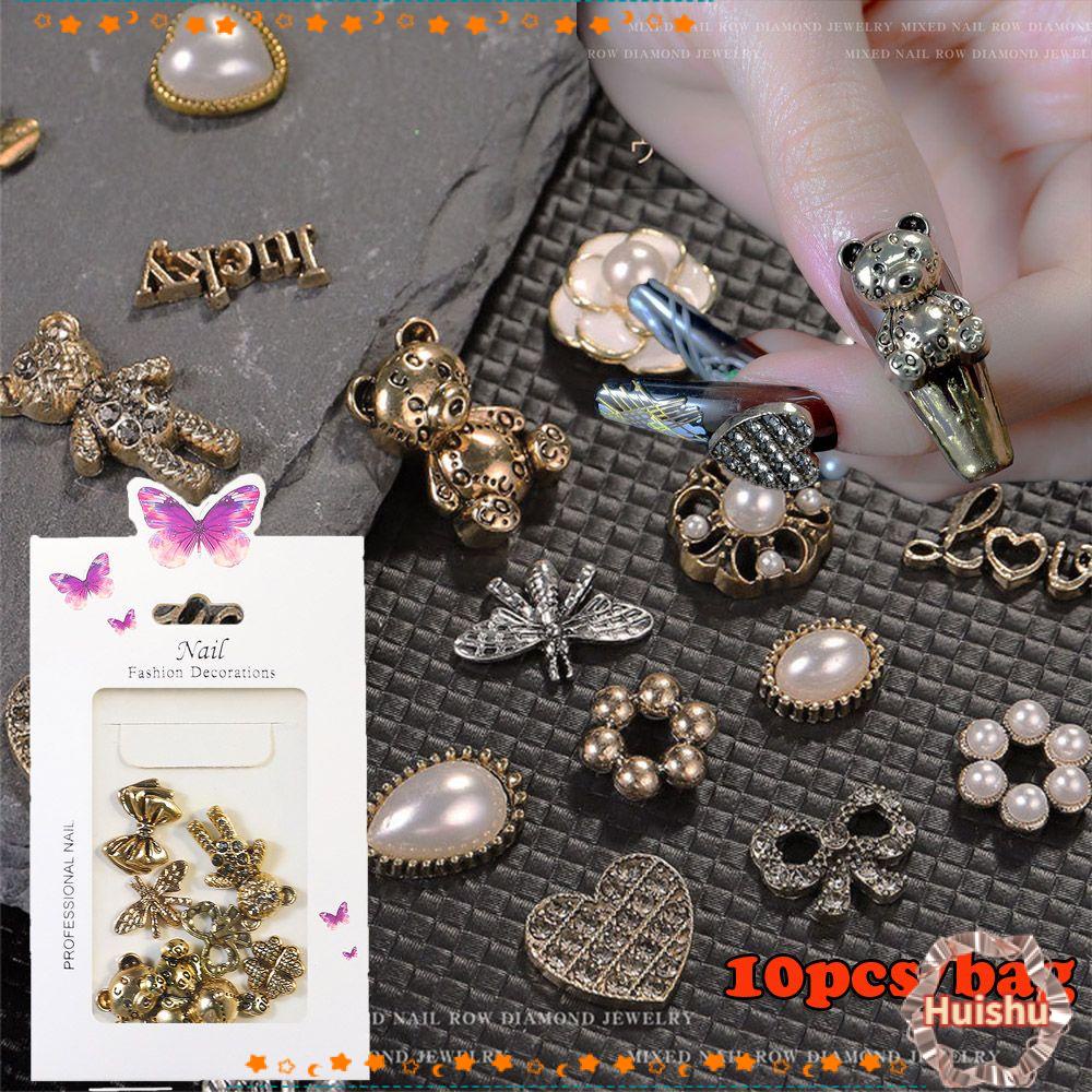 Set 10 Móng Tay Giả Trái Tim Khung Ảnh Bằng Hợp Kim Mẫu Mới