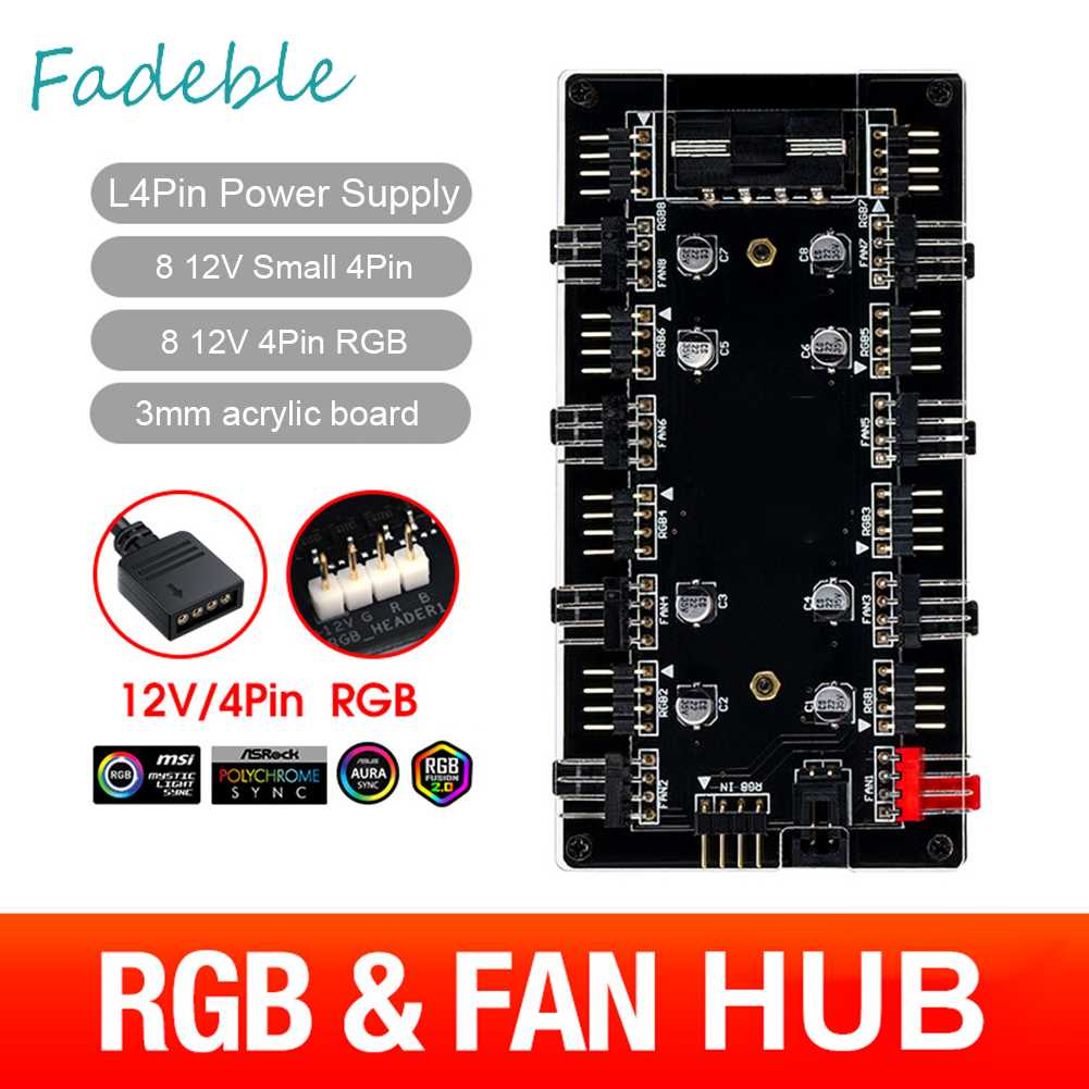 Bộ Chia Cổng 1 Sang 8 Cổng RGB PWM 12V / 4 Pin Cho Bo Mạch Chủ Quạt