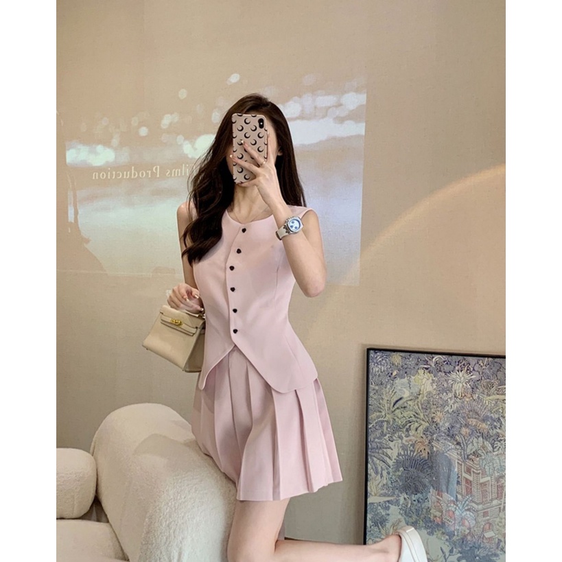 Bộ Áo Vest + Chân Váy Xếp Ly Phong Cách Thời Trang Châu Âu 2022 Mới