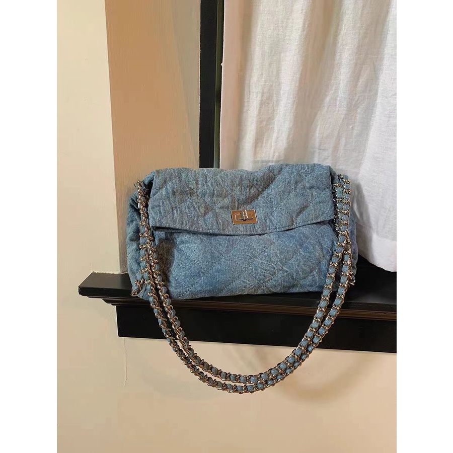 Túi Xách Đeo Vai Denim Phối Dây Xích Thời Trang Nữ 2023 Mới
