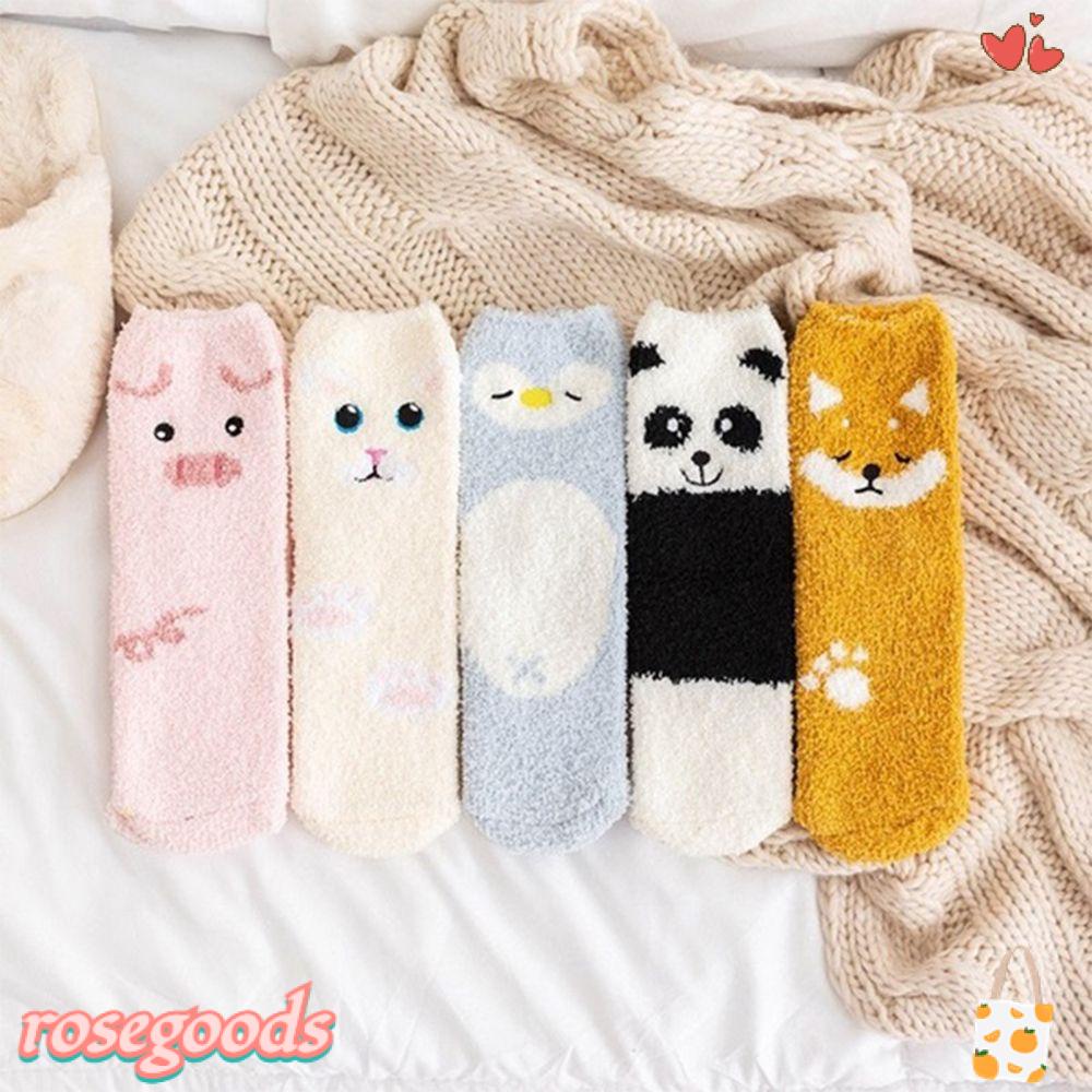 Vớ Nhung San Hô Dày Ấm Áp In Họa Tiết Hoạt Hình Động Vật Dễ Thương