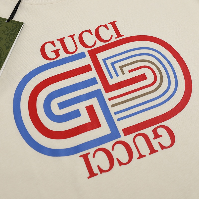 Áo Thun Tay Ngắn G-u88c-c &amp; - Thời Trang Đường Phố Mới 2023SS Hai Vòng Nhẫn Đôi Màu Đỏ Và Xanh Dương Giản Dị