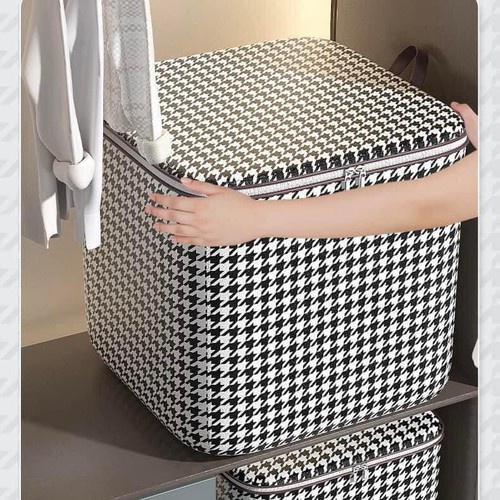 Túi đựng chăn màn họa tiết Caro vải không dệt, khóa kéo đôi