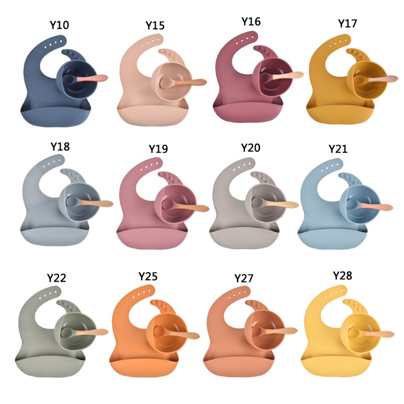 Bộ 3 Sản Phẩm Gồm Bát Ăn + Muỗng + Bát Bằng Silicone Cấp Thực Phẩm Chống Thấm Nước Không Chứa BPA Cho Bé