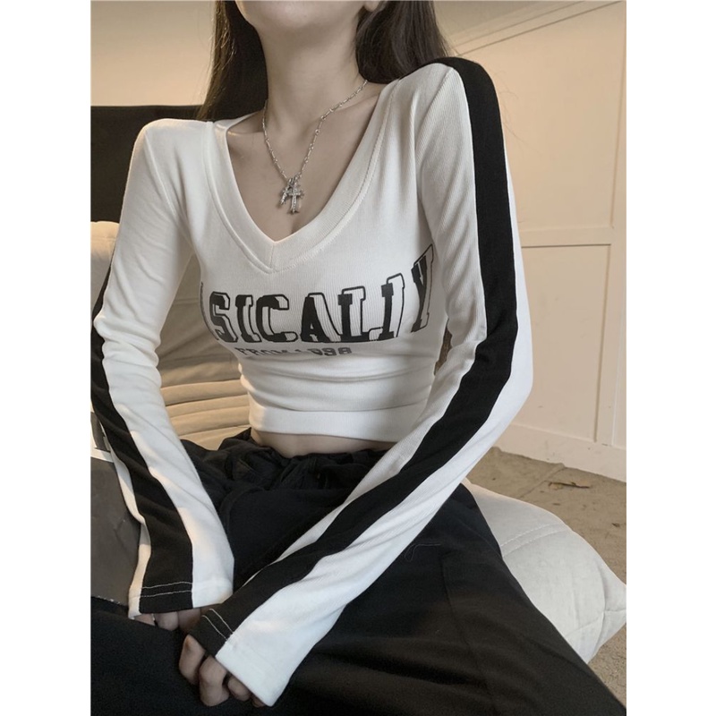 Áo Sơ Mi Cổ Chữ V In Họa Tiết Chữ Thời Trang Cho Nữ