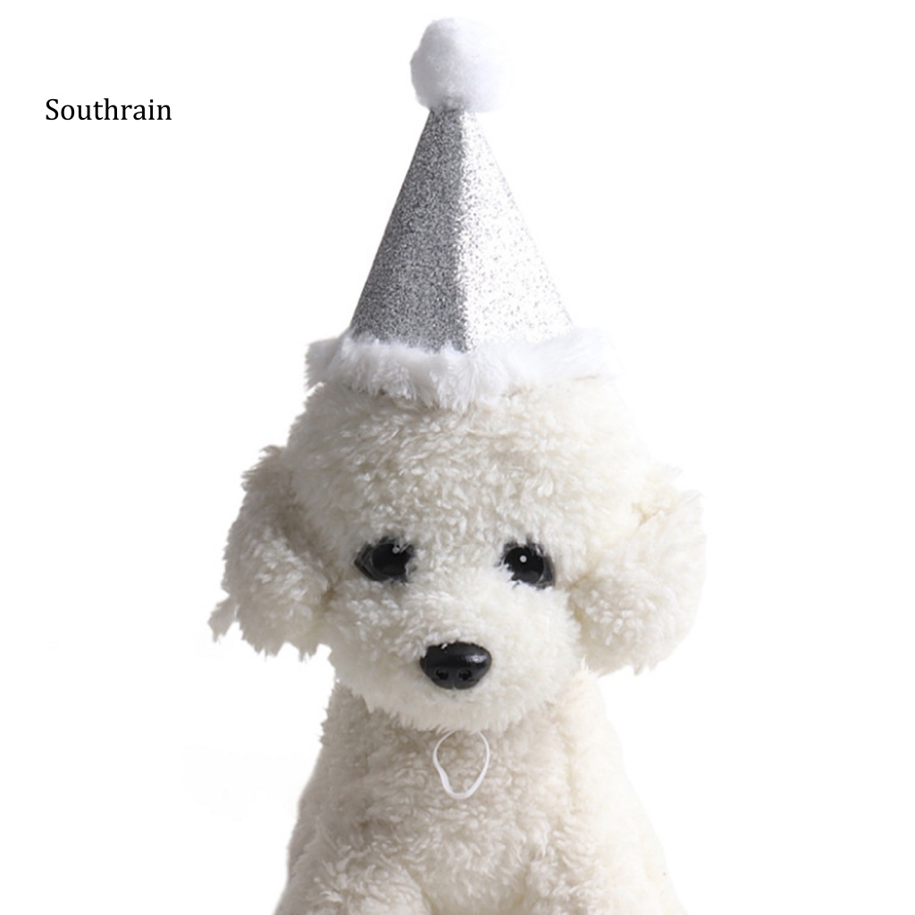 Mũ Đội Có Dây Rút Bề Mặt Bóng Lấp Lánh Trang Phục Cho Thú Cưng Chó Mèo Giáng Sinh