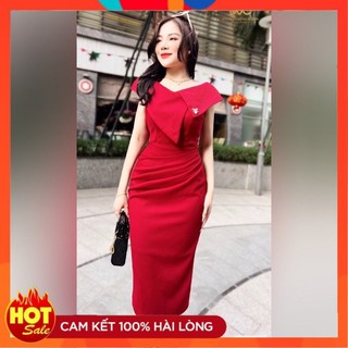 [ĐƯỢC KIỂM TRA HÀNG] Đầm body gấm xốp Hàn cổ cách điệu cao cấp - Yêu Shop 85