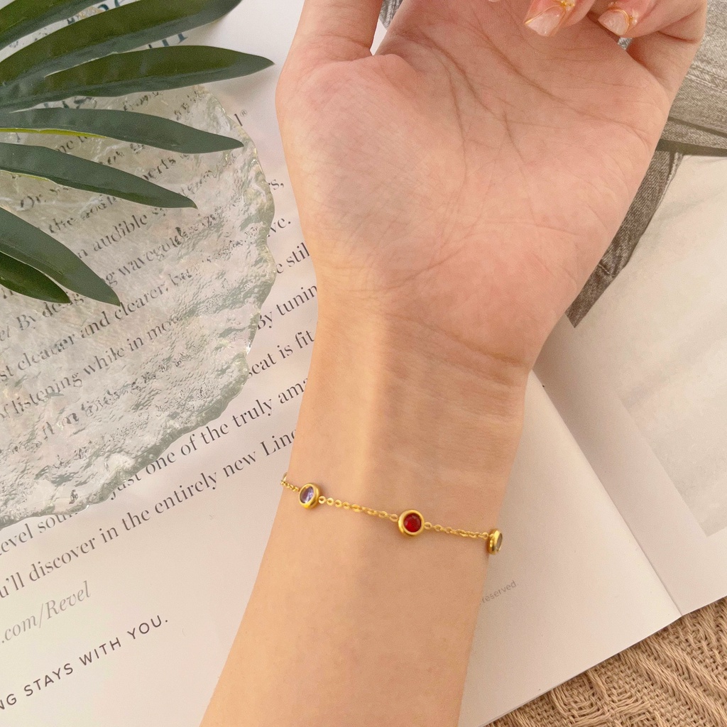 Vòng Đeo Tay S058 Bằng Thép Không Gỉ Đính Đá Pha Lê Nhiều Màu Phong Cách Vintage