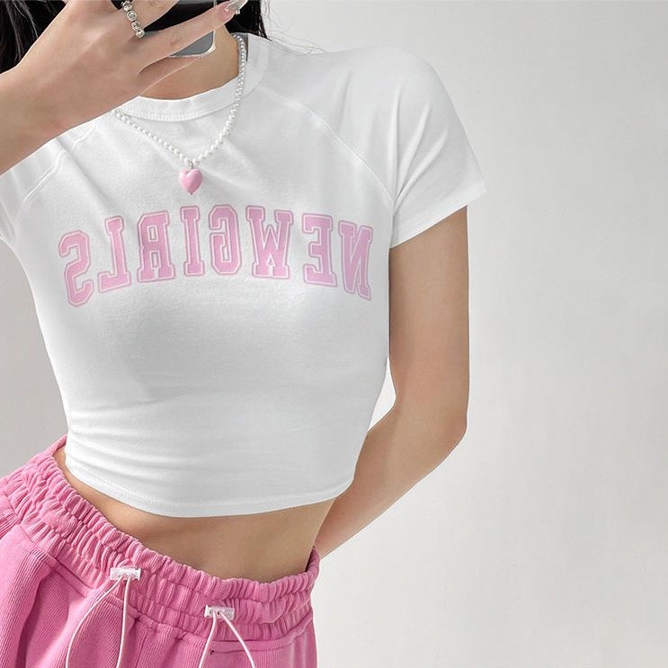 Áo baby tee Thun croptop nữ Ngắn Tay In Chữ Phong Cách Âu Mỹ Thời Trang Mùa Hè Mới Cho Nữ