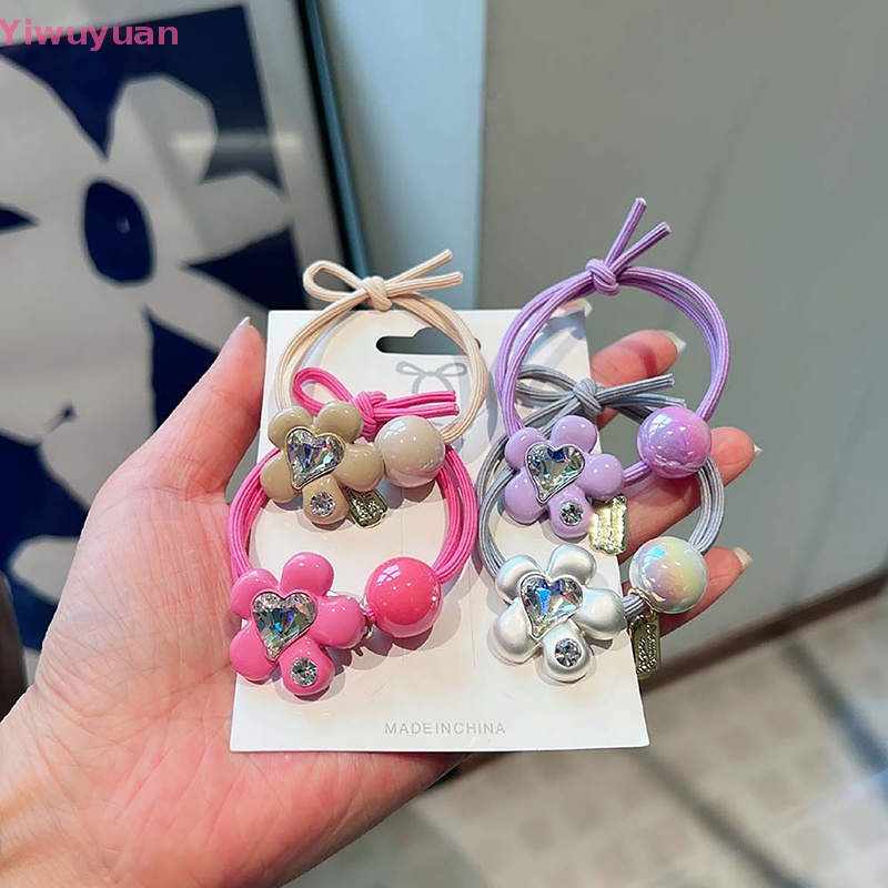 Dây Cột Tóc Co Giãn Đính Đá Hình Hoa / Trái Tim Dễ Thương Cho Bé Gái