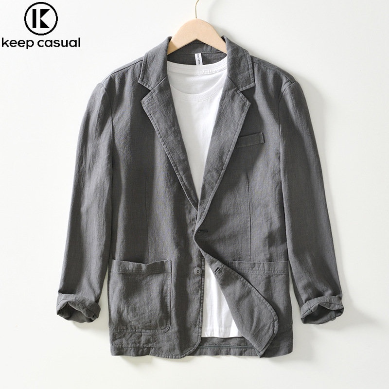 Áo Khoác Blazer Cotton Linen Một Lớp Dáng Rộng Màu Trơn Đơn Giản Thời Trang Công Sở Dành Cho Nam