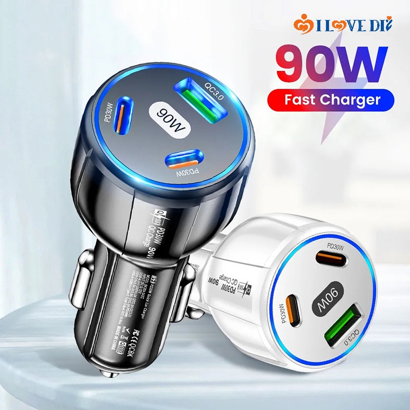 Bộ SạC ĐiệN ThoạI MáY TíNh BảNg 90W 2PD QC3.0 USB Đa Năng TiệN DụNg Cho Xe Ô Tô