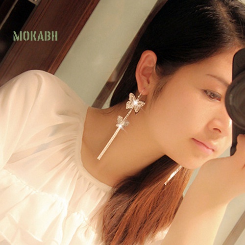 (Hot) Bông Tai HìNh BướM ĐíNh Đá Tua Rua Xinh XắN