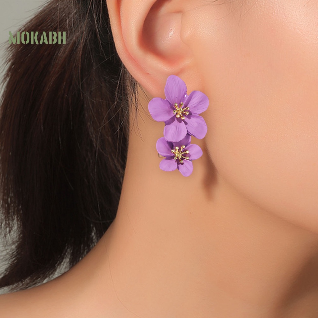 1 Đôi Bông Tai Hình Hoa Hai Lớp Không Gây Dị Ứng Thiết Kế Tinh Tế Thời Trang Dự Tiệc Cho Nữ
