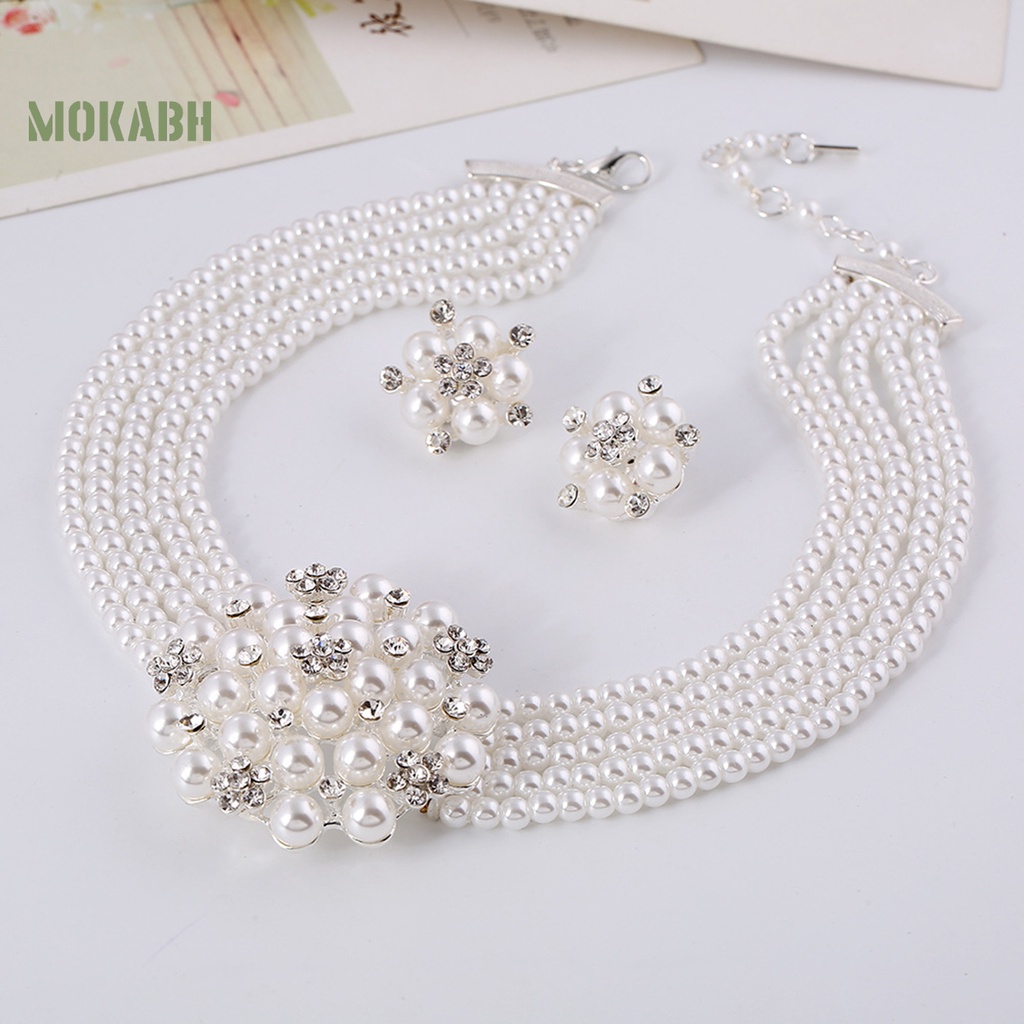 1 Bộ Vòng cổ + Bông Tai Đính Ngọc Trai Giả Sáng Bóng Thời Trang Cho Nữ