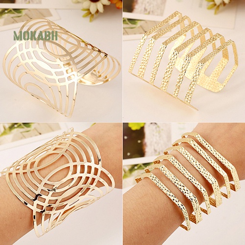 Vòng Đeo Tay Họa Tiết Hình Học Rỗng Màu Vàng / Bạc Phong Cách Punk Thời Trang Cho Nam Và Nữ