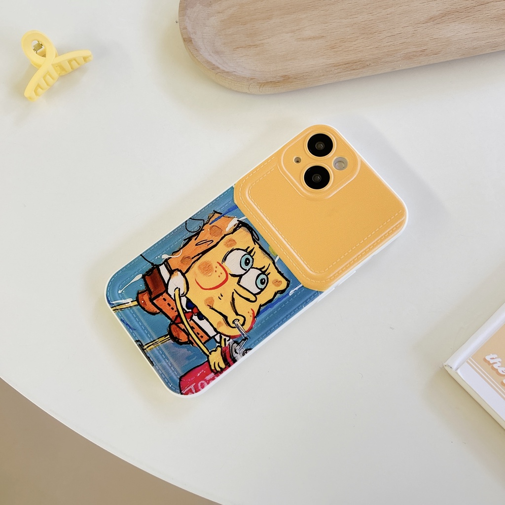 Ốp Điện Thoại tpu Dẻo Họa Tiết Hoạt Hình Spongebob Vui Nhộn Kèm Ngăn Đựng Thẻ Cho iPhone 14 13 12 11 PRO MAX