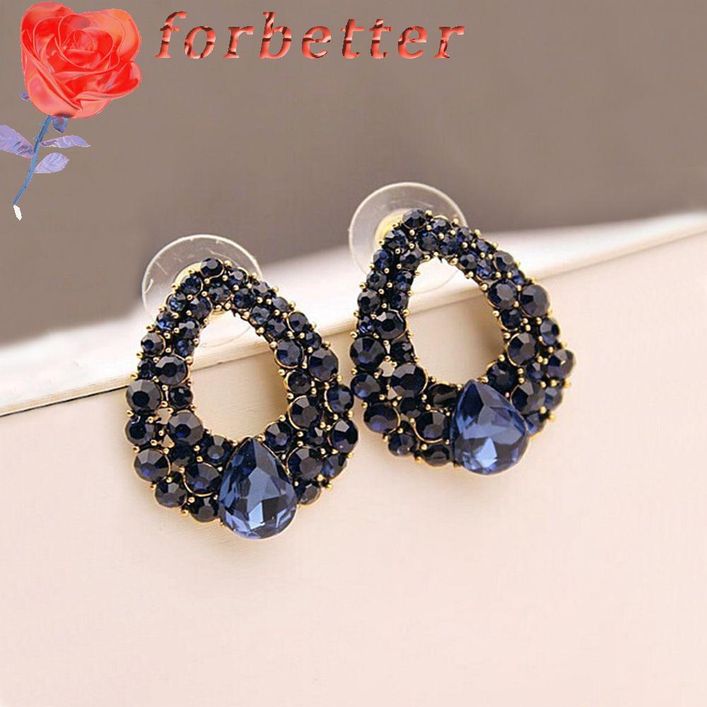 1 Cặp Bông Tai Màu Xanh Dương Phong Cách Vintage Thanh Lịch Thời Trang Dành Cho Nữ|Khuyên Tai Dạng Hạt Hình Giọt Nước Chất Lượng Cao