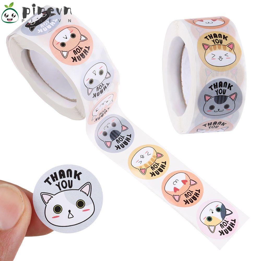 Cuộn 500 Nhãn Dán Tự Dính Họa Tiết Mèo Hoạt Hình Dễ Thương