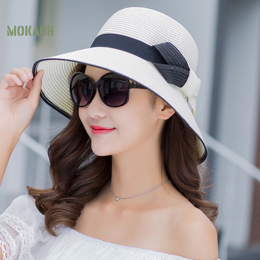 Nón Cối Rộng Vành Chống Tia UV Màu Sắc Tương Phản Thoáng Khí Thời Trang Đi Biển Cho Nữ