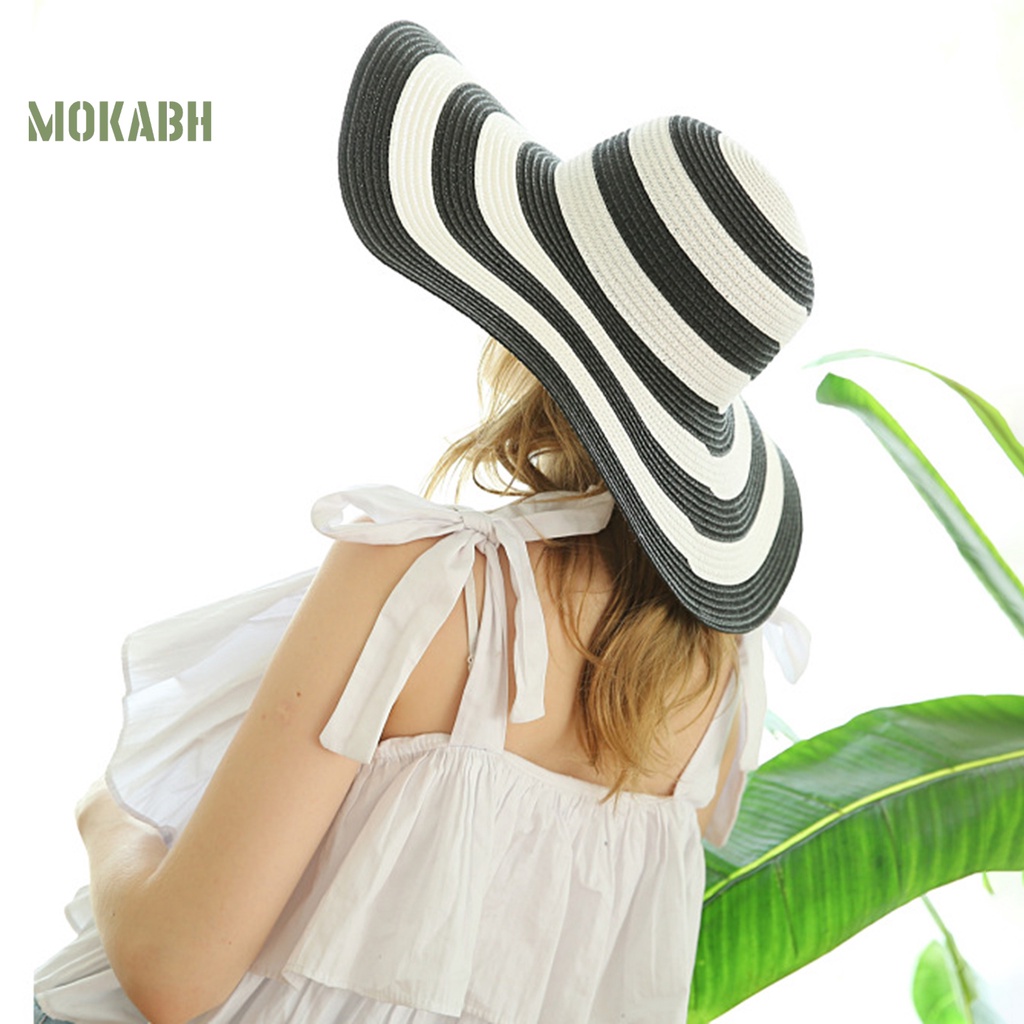 Nón Tai Bèo Rộng Vành Họa Tiết Sọc Màu Sắc Tương Phản Thời Trang Mùa Hè Cho Nữ